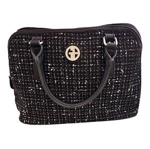 Giani Bernini Tweed Satchel Handbag Black White Rhinestone Logo Purse EUC